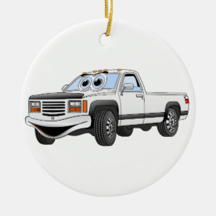 White Pick Up Truck Cartoon Ceramic Tree Decoration