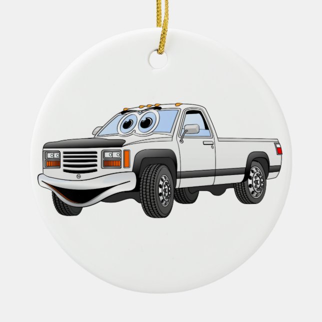 White Pick Up Truck Cartoon Ceramic Tree Decoration (Front)