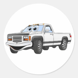 White Pick Up Truck Cartoon Classic Round Sticker