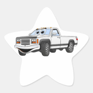 White Pick Up Truck Cartoon Star Sticker