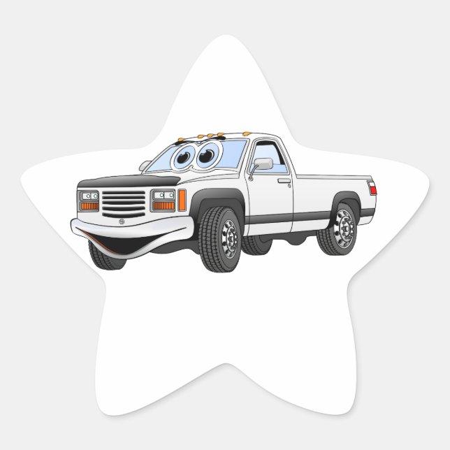 White Pick Up Truck Cartoon Star Sticker (Front)
