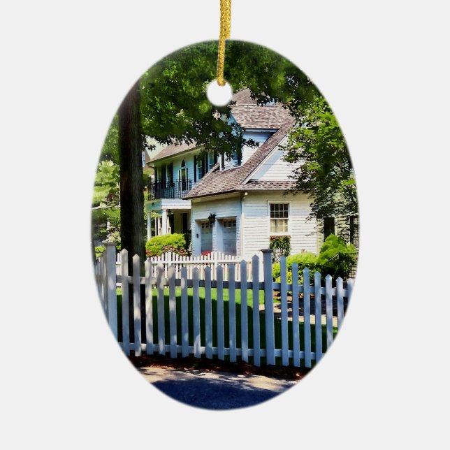 White Picket Fence Ceramic Tree Decoration (Front)