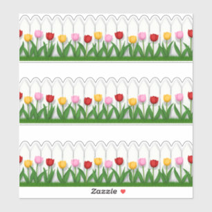 White Picket Fence With Colourful Tulips