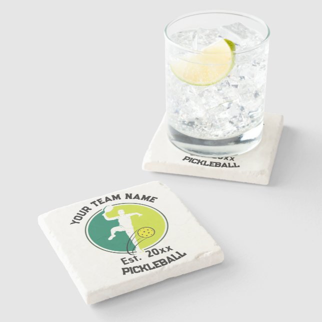 White Pickleball Club Team Player Pickler Custom Stone Coaster (Side)