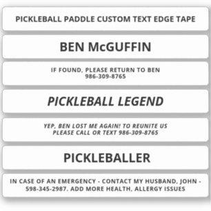 White Pickleball Paddle Edge Tape Custom Text ICE