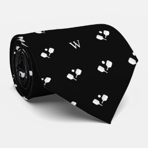 White Pickleball Paddles Monogram Initial Black Tie