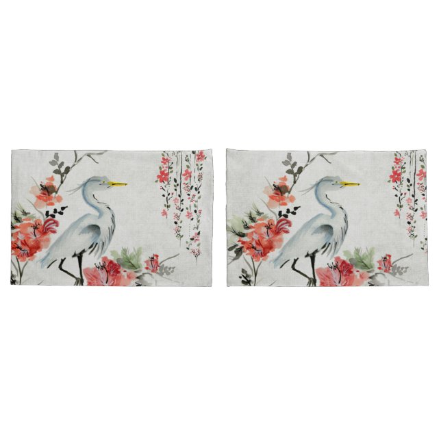 white pillow cases Asian flower crane (Back-Set)