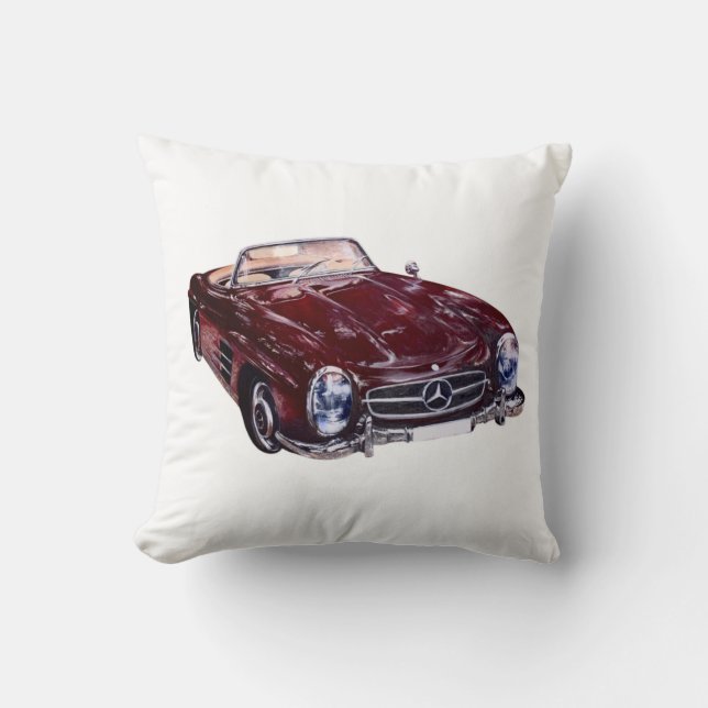 White Pillow Vintage Retro Burgundy Car  (Front)