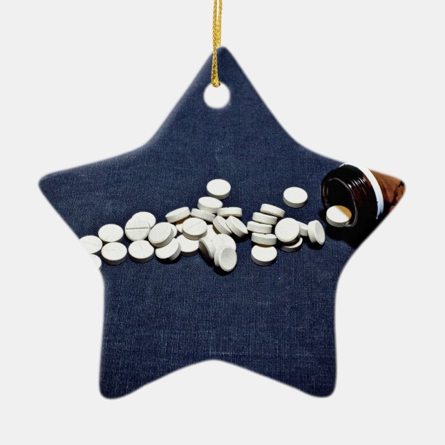 White pills glass bottle ceramic tree decoration (Front)