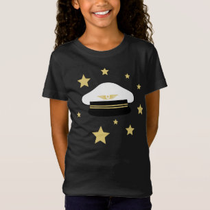White pilot hat, gold stars, flight fly aviation T T-Shirt
