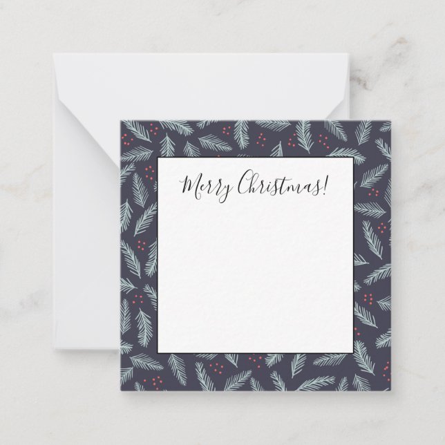 White Pine Boughs Feathers Holly Berries Christmas Card (Front)