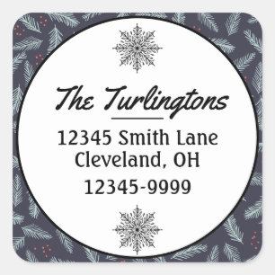 White Pine Boughs Feathers Holly Return Address Square Sticker