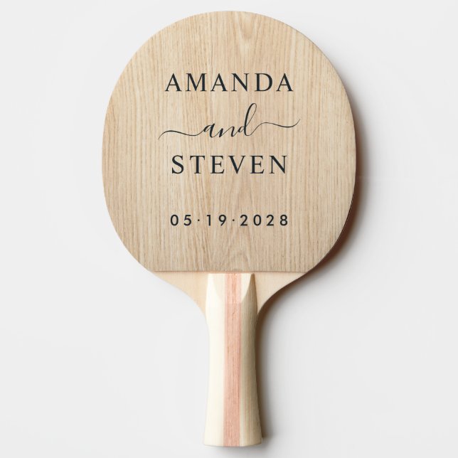 White Pine Couple Names with Wedding Date Ping Pong Paddle (Back)