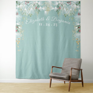 White Pine Holly Winter Wedding Photo Backdrop Tapestry