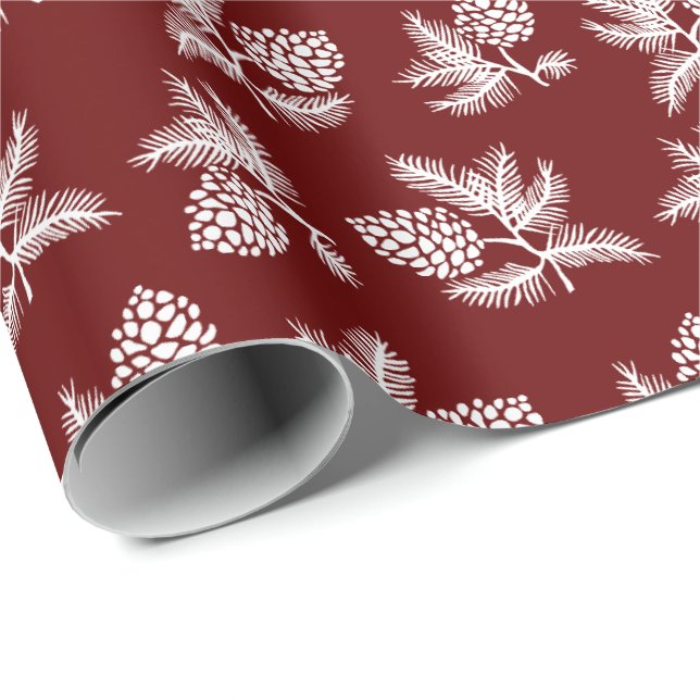 White Pine sprigs with pinecones holiday Wrapping Paper (Roll Corner)