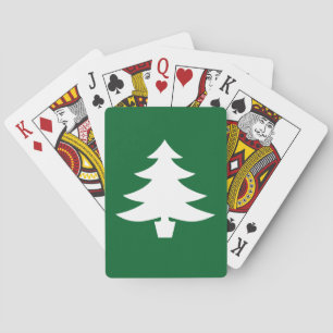 White Pine Tree on Forest Green Background Playing Cards