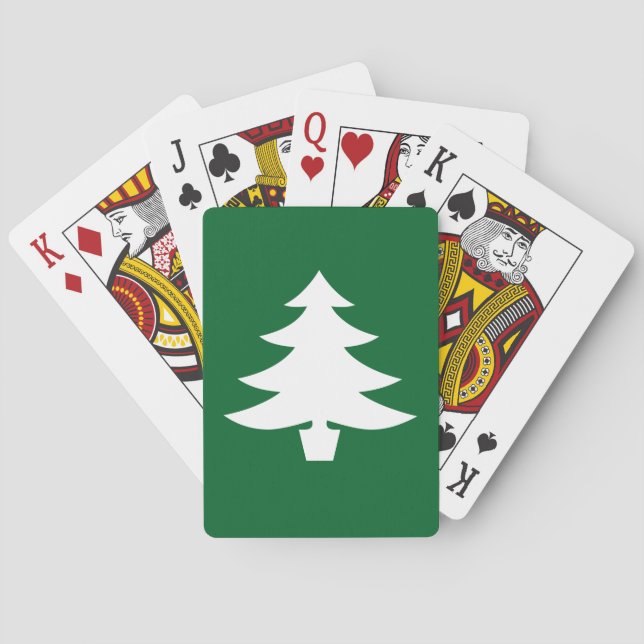 White Pine Tree on Forest Green Background Playing Cards (Back)