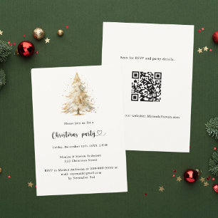 White pine tree snow QR code Christmas Party Invitation