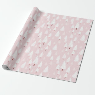 White Pine Trees on Pink Wrapping Paper