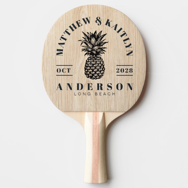 White Pine Tropical Pineapple Wedding Crest Ping Pong Paddle (Front)