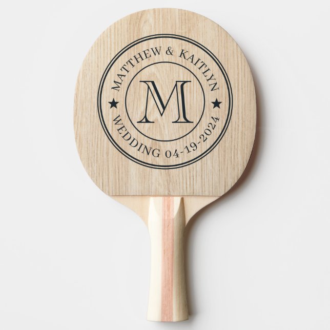 White Pine Wedding Monogram Star Ping Pong Paddle (Front)