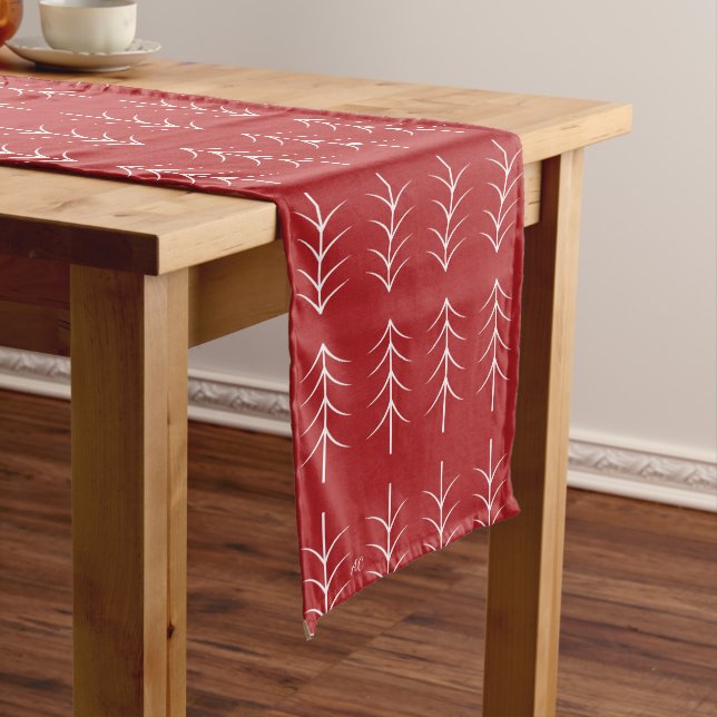 White Pines Pattern Red Christmas Table Runner (In Situ)