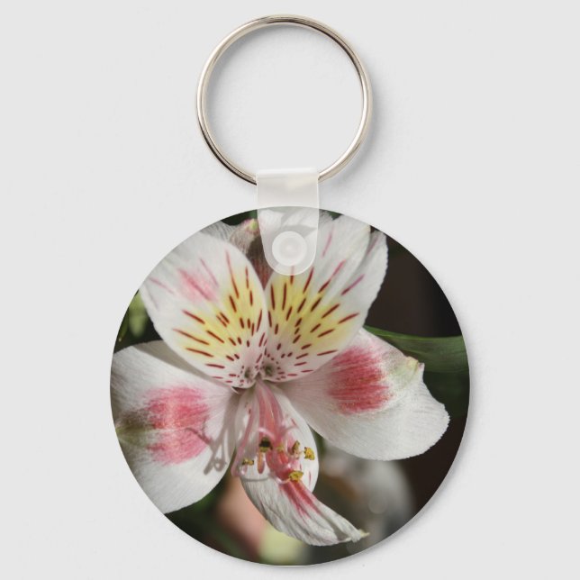 White/Pink Alstroemeria Flower Key Chain (Front)