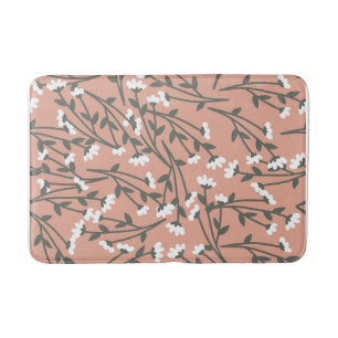 White Pink and Green Floral Pattern Bath Mat