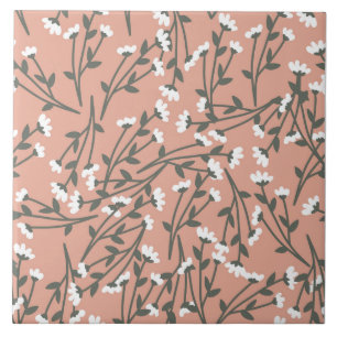 White Pink and Green Floral Pattern Tile