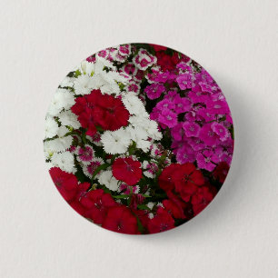 White, Pink and Red Dianthus Floral 6 Cm Round Badge