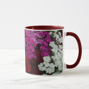 White, Pink and Red Dianthus Floral Mug