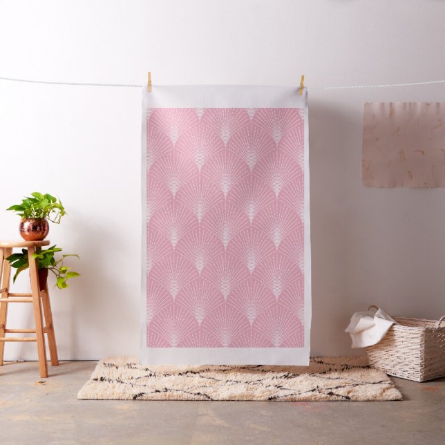 White & pink Art-Deco geometric pattern Fabric (In Situ)