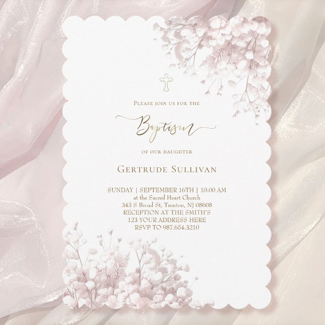 white pink baby's breath flowers Baptism Invitation (Creator Uploaded)