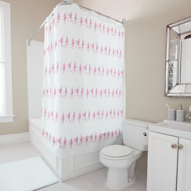 WHITE PINK BALLERINA  PATTERN SHOWER CURTAIN (In Situ)
