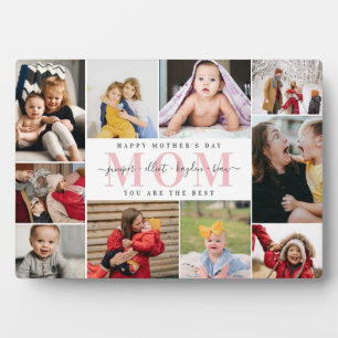 White Pink Best Mum Mother's Day Photo Collage Plaque