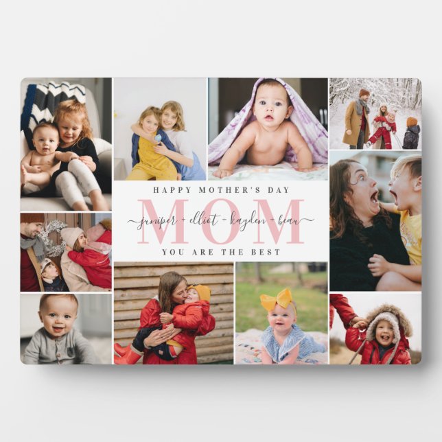 White Pink Best Mum Mother's Day Photo Collage Plaque (Front)