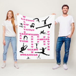 White, Pink & Black Gymnastics Crossword Blanket