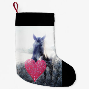 white pink black / horse & heart Christmas Horse Small Christmas Stocking