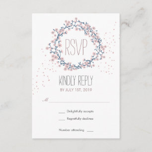 White Pink Blossom Flower Wreath Wedding RSVP Card