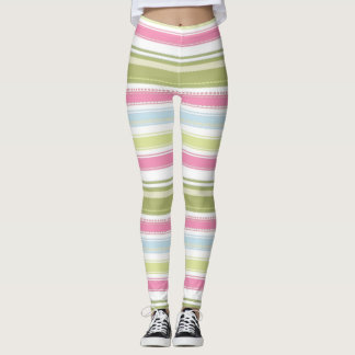 White, Pink, Blue & Green Striped Leggings