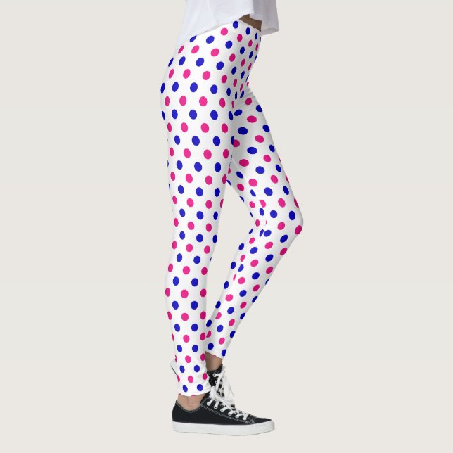White Pink Blue Polka Dot Pattern Leggings (Right)