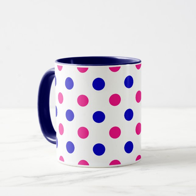 White Pink Blue Polka Dot Pattern Mug (Front Left)