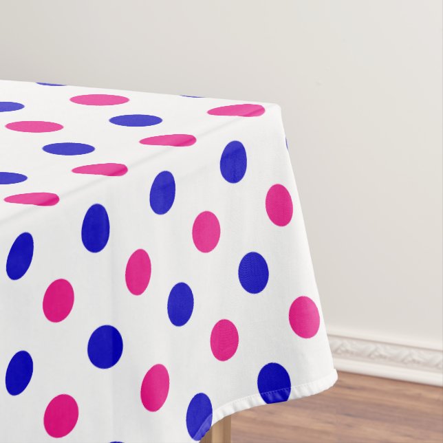 White Pink Blue Polka Dot Pattern Tablecloth (In Situ)