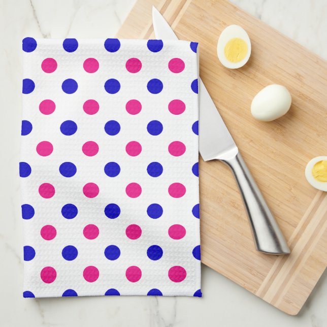 White Pink Blue Polka Dot Pattern Tea Towel (Quarter Fold)