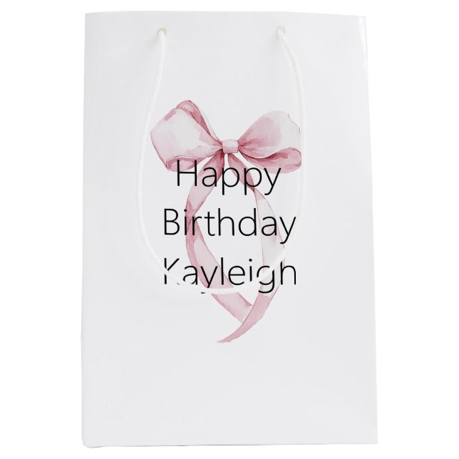White Pink Bows Birthday Medium Gift Bag (Front)