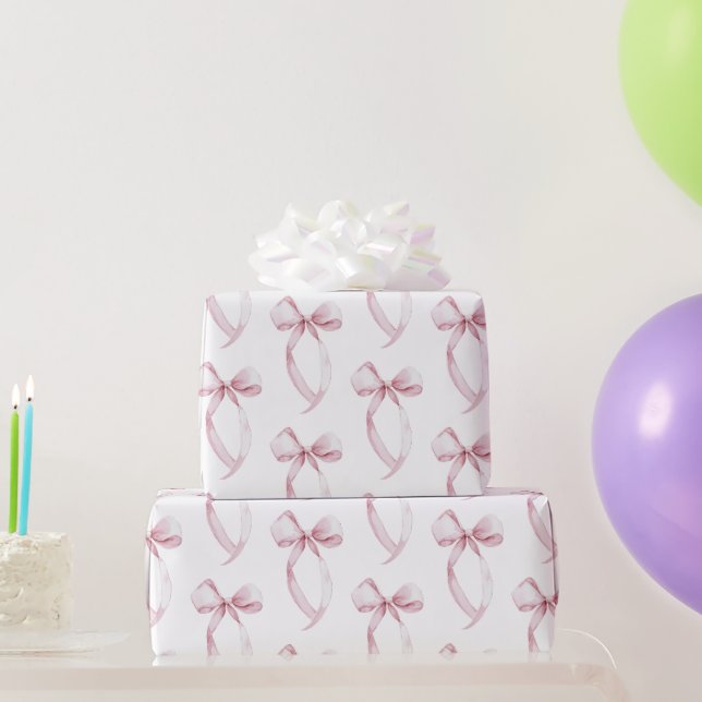 White Pink Bows Birthday Wrapping Paper (Party Gifts)
