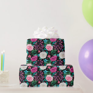 White Pink Burgundy Roses Wedding Wrapping Paper