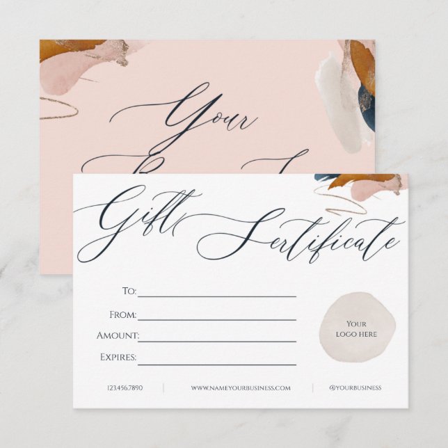 White & Pink Business Gift Certificate Card (Front/Back)