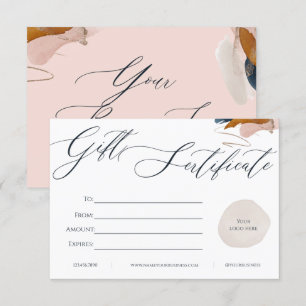 White & Pink Business Gift Certificate Card