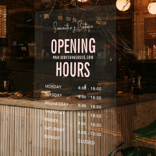 White & Pink Business Opening Hours Modern Window Cling